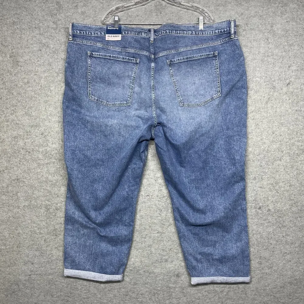 NWT Old Navy Mid Rise Boyfriend Jeans Womens Plus Size 26 Cuffed Stretch Denim